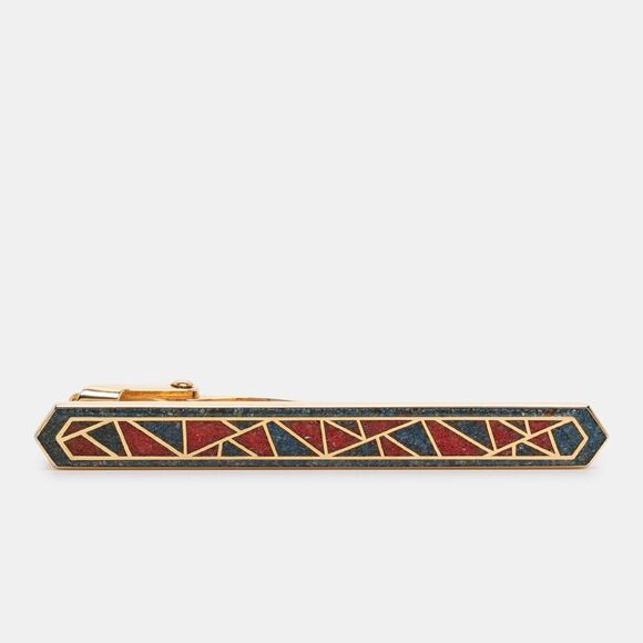 Givenchy Gold Tone Metal And Multicolor Resin Inlay Tie Clip